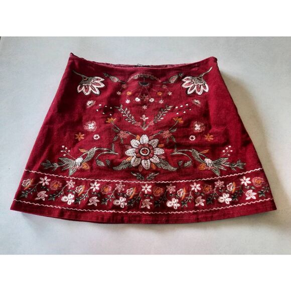 Blu Pepper Women’s Size L Corduroy Floral Embroidered Boho Skirt - Picture 1 of 3